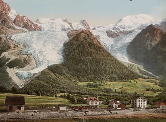 Bahnhof Chamonix und Gletscher des Bossons, ca. 1890-1906