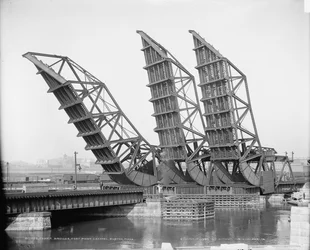 Hochgezogene Turmbrücken, Fort Point Channel, Boston, ca. 1904