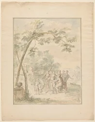 Entwurf für eine Zimmerbemalung einer Landschaft mit einer Gruppe von Personen