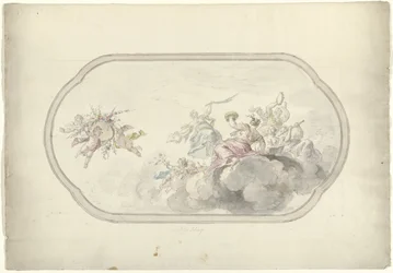 Entwurf für eine Deckenmalerei mit musizierenden Frauen und Putti mit Blumenkorb als Allegorie auf Freude