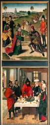 Altar des letzten Abendmahls, linker Flügel: oben: Abraham und Melchisedek