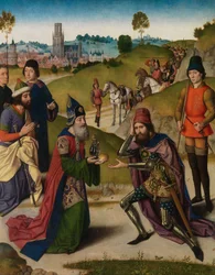 Das Treffen von Abraham und Melchisedek, Detail des Altars des Heiligen Sakraments, ca. 1464-68