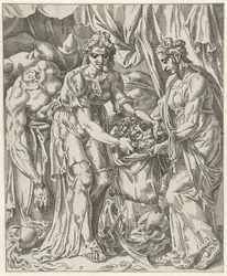 Judith steckt das Haupt von Holofernes in einen Sack Judith und Holofernes (Serientitel)