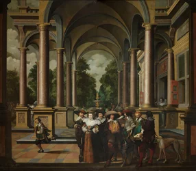 Galerie eines Palastes mit ornamentaler Architektur und Säulen (eine siebenteilige dekorative Sequenz: eine Galerie)