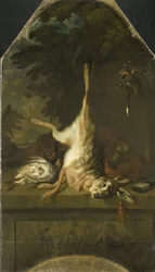 Stillleben mit totem Hasen und Rebhühnern