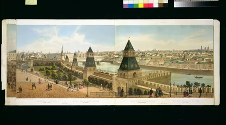 Das Findelhaus und Zamoskvoreche vom Kreml, aus einem Panorama von Moskau, graviert von Philippe Benoist und Aubrun, veröffentlicht von Lemercier, ca. 1840