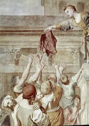 Geschichte der Heiligen Cäcilia: Almosen der Heiligen Cäcilia, Detail (Fresko)