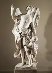 Schutzengel, ca. 1724, von Domenico Antonio Vaccaro, Marmorstatue, Höhe 190 cm, Antisakristei der Basilika San Paolo Maggiore, Neapel, Kampanien, Italien