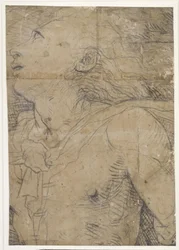 Aufblickender Jüngling, (Halbfigur), Fragment eines Kartons?