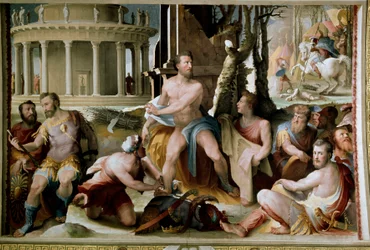 Das Opfer von Kodros, König von Athen. Fresko von Domenico Beccafumi 1529-1535, Siena, Palazzo Pubblico