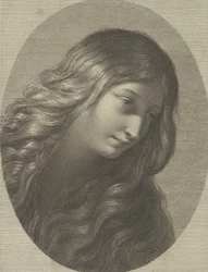 Der Kopf der Maria Magdalena, der nach rechts unten schaut, in einem ovalen Rahmen, nach Ren..., ca. 1745-1803