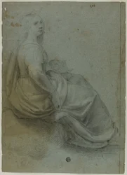 Sitzende Frau im Profil, nach rechts