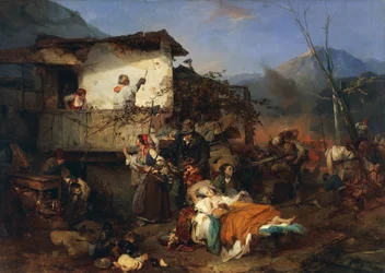 Flüchtlinge vor Dorfbrand