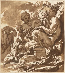 Ein Satyr unterhält seine Familie