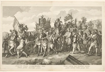 Militärischer Zug mit Kriegsbeute auf einem Wagen Triumphzug von Alexander dem Großen in Babylon (Serientitel)