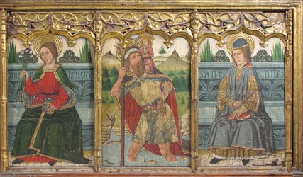 Predella-Tafel mit der heiligen Brigitta, dem heiligen Christophorus und dem heiligen Kilian aus dem Retabel