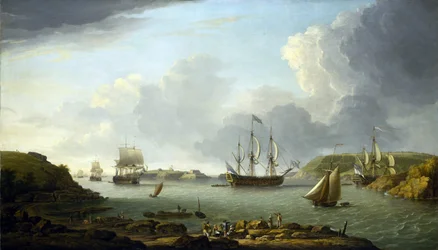 Rückkehr einer Flotte nach Plymouth (England), Beschreibung der Stadt und der Bucht, einschließlich Drake Island und Edgcumbe Mountain