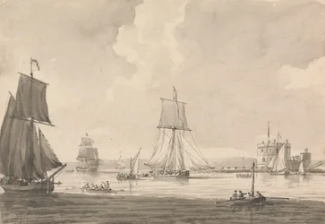 Schiffe im Southampton Water, vor Calshott Castle