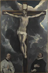 Christus am Kreuz, verehrt von zwei Stiftern, Ende des 16. Jahrhunderts