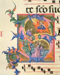 Ms 572 f.32v Historisierte Initiale 