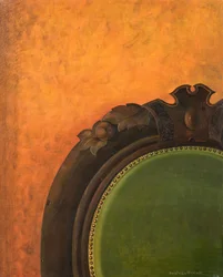 Sessel auf orangefarbenem Hintergrund