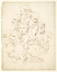 Fantasie aus Köpfen und einer skulptierten Urne