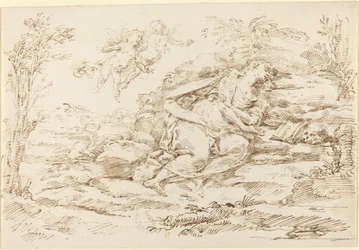 Büßende Magdalena mit Engeln in einer Landschaft (recto)