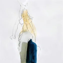 Gelbes Oberteil blauer Umhang