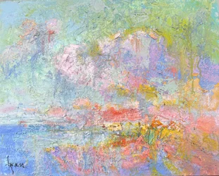 Träumende Pastell-Küstenstadt