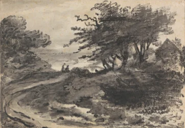 Landschaft mit Bäumen und zwei Figuren