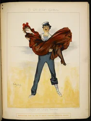 Ein Mädchen in den Armen von Auguste, einer Badedienerin, an der Riviera (Illustration)