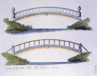Brückendesigns aus dem Magazin der Gartenschätze von G. van Laar, veröffentlicht 1802