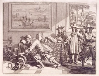Umgang mit einer Kobra, die die Räume der niederländischen Offiziere betreten hat, 1672