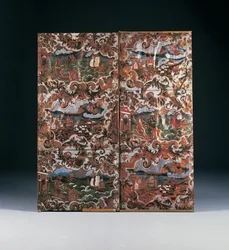 Geprägte und polychrom dekorierte Paneele, spätes 17. Jahrhundert