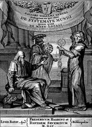 Frontispiz von Dialogus De Systemate Mundi von Galileo, Ausgabe von 1641