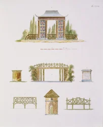 Gartendekorationen, aus Magazin der Gartenschätze, von G. van Laar, veröffentlicht 1802