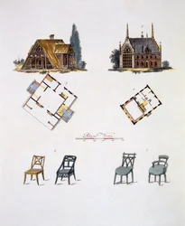 Gartendekorationen, aus Magazin der Gartenschätze von G. van Laar, veröffentlicht 1802