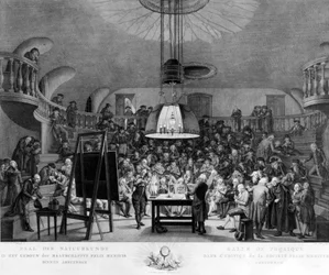 J. H. van Swinden, zeigt die Erzeugung von Elektrizität der Felix Meritis Gesellschaft, Amsterdam, um 1800