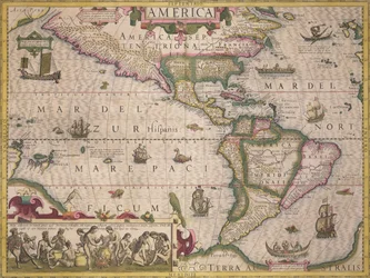 Karte von Amerika, aus dem Mercator-Atlas, veröffentlicht von Jodocus Hondius (1563-1612), Amsterdam, 1606
