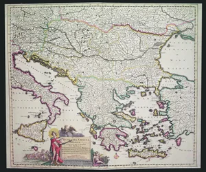 Karte von Griechenland, Ungarn und ihren umliegenden Ländern (handkolorierte Gravur)