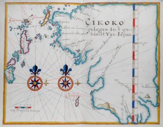 Karte des südlichen Teils der Insel Kyushu, Japan (Feder & Aquarell auf Papier)