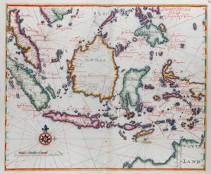 Karte, die Borneo, Clebes (Sulawesi), Java und andere indonesische Inseln zeigt.