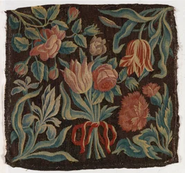 Wandteppich-Kissenbezug mit Tulpen usw., möglicherweise hergestellt in Holland