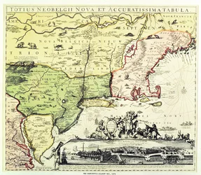 Die Restitutio-Allardt-Karte von Neu-Amsterdam, graviert und veröffentlicht von Carolus Allardt, 1673 (Kupferstich)