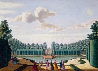 Der Weg neben dem Teich zum Haus, Meerestein, aus Het Zeganpralent Kennemerlant von Hendrick de Leth und Matthias Brouerius Van Nidek, veröffentlicht um 1700-1730