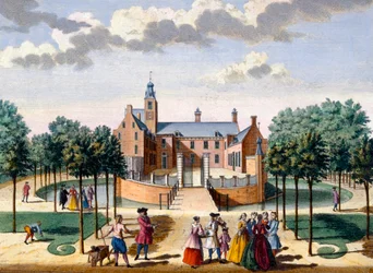 Blick auf das Haus Adrichem, aus Het Zeganpralent Kennemerlant von Hendrick de Leth und Matthias Brouerius Van Nidek, veröffentlicht um 1700-1730