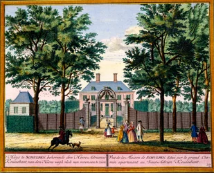 Ansicht des Schulpen-Hauses, aus Het Zeganpralent Kennemerlant von Hendrick de Leth und Matthias Brouerius Van Nidek, veröffentlicht ca. 1700-30