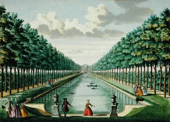 Ansicht des Pavillons und des Kanals, aus 
