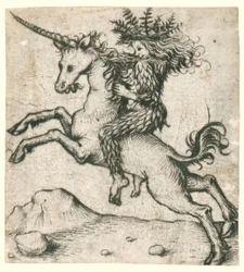 Wildmann auf einem Einhorn