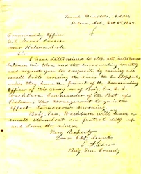 Brief von E. A. Carr, Helena, Arkansas, an den kommandierenden Offizier der U. S. Naval Forces in der Nähe von Helena, Arkansas, 2. Oktober 1862